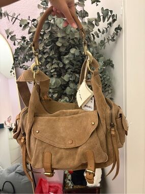 Suede Tan Shoulder Bag - Women's Handbag